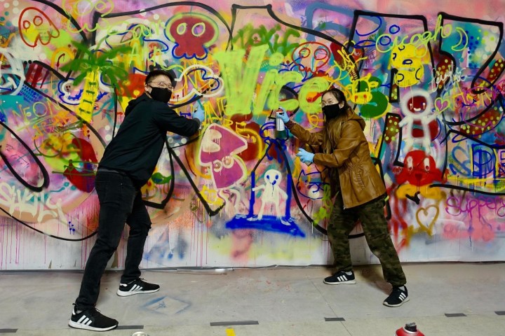 a group of colorful graffiti